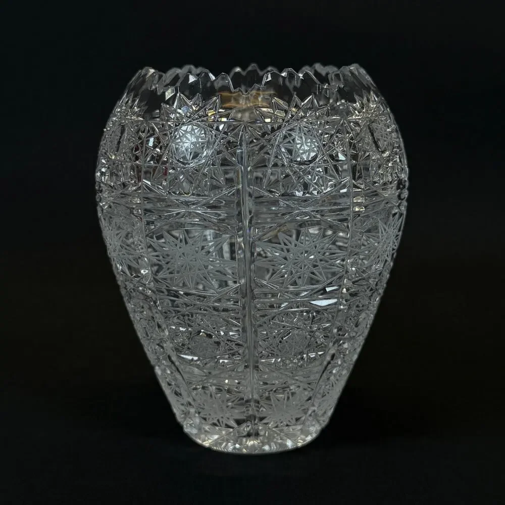 Czech Bohemian Queen Lace Cut Crystal Glass Vase Hand Cut Vintage Decor 4,5